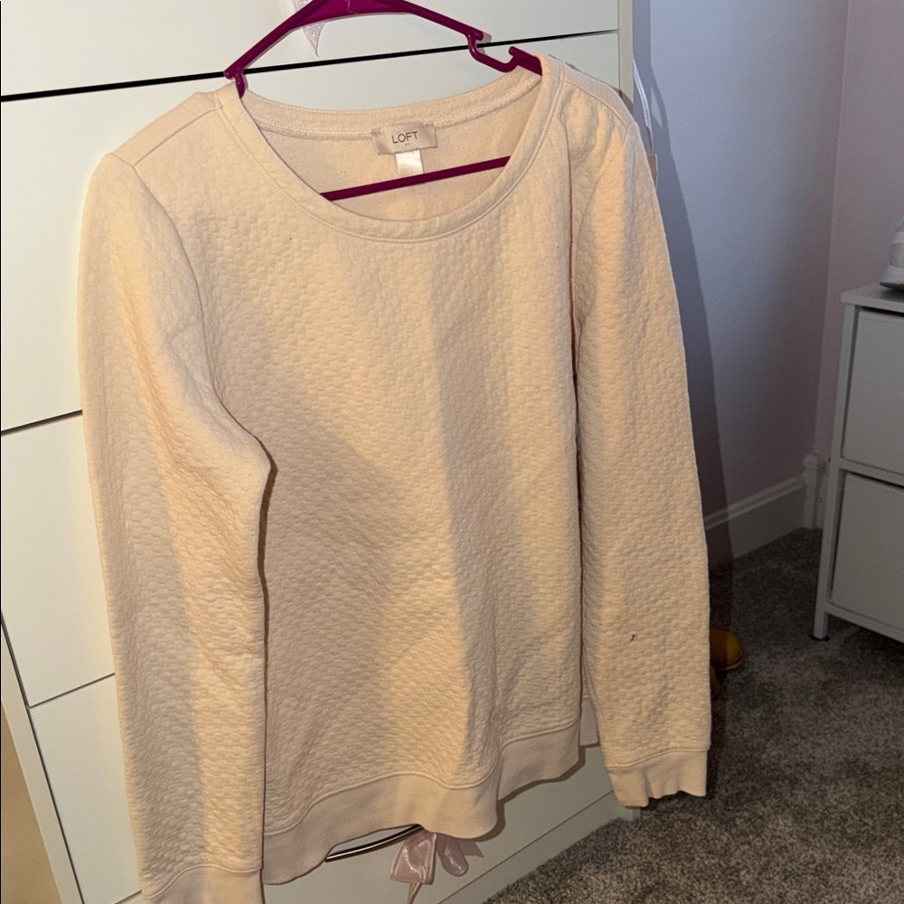 LOFT Off-White Quilted Pullover